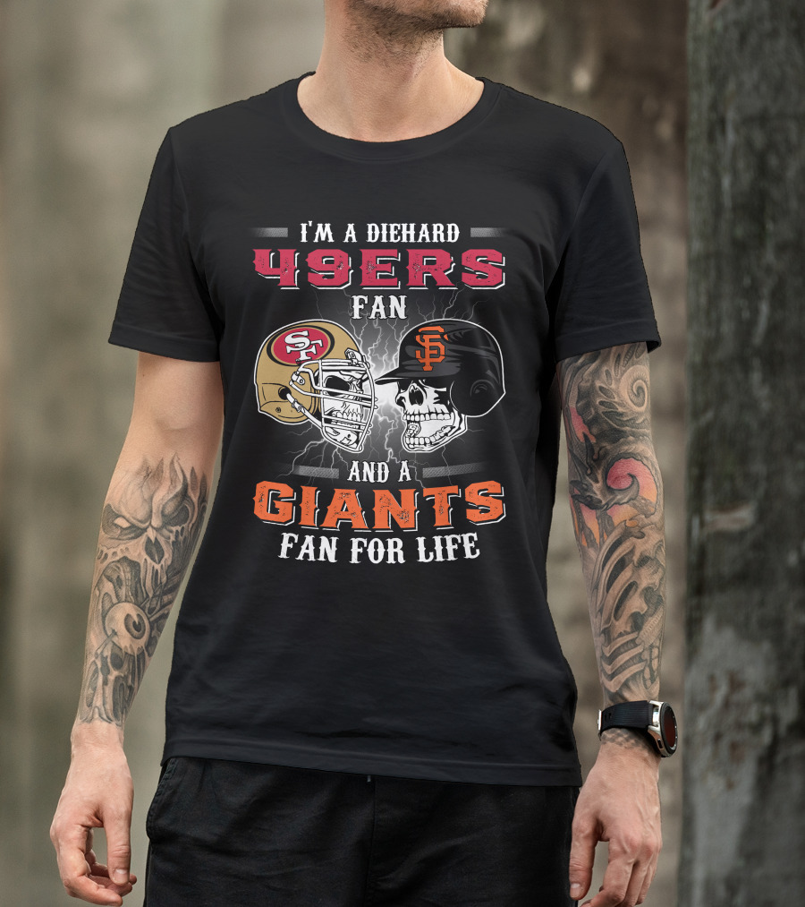 49ers Fan And A Giants Fan San Francisco Football And Baseball Helmets T-Shirt