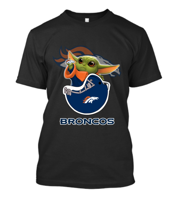 DB1 009 YodaST Broncos Baby Yoda Holding Helmet T-Shirt