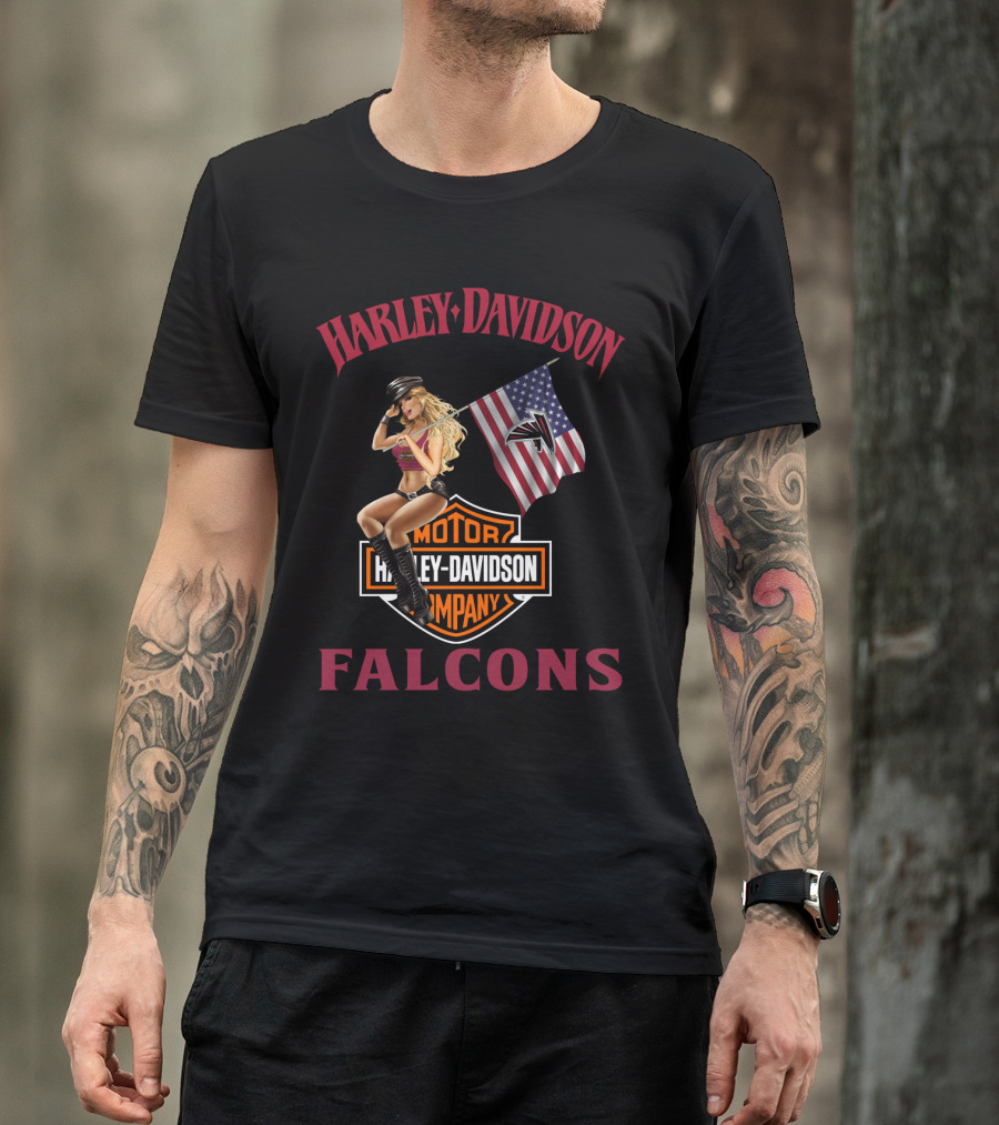 Harley Davidson Falcons Nflaf 18 American Flag T-Shirt