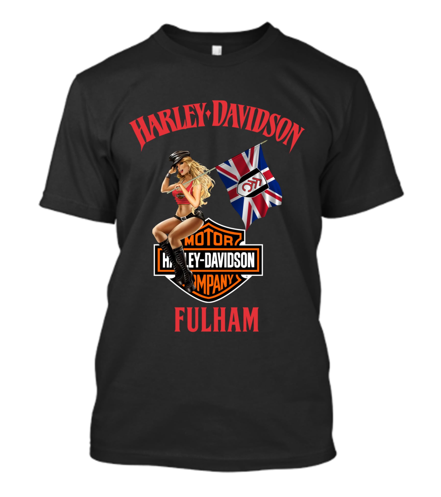 Harley Davidson Fulham Union Jack Motorcycle Pin-Up T-Shirt