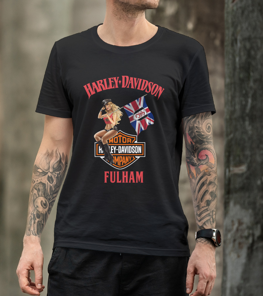 Harley Davidson Fulham Union Jack Motorcycle Pin-Up T-Shirt