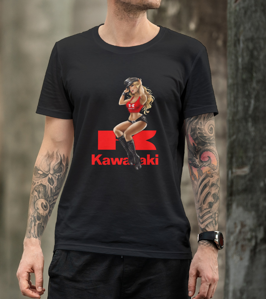 Kawasaki Girl In Red And Black Outfit With Cap And Boots T-Shirt