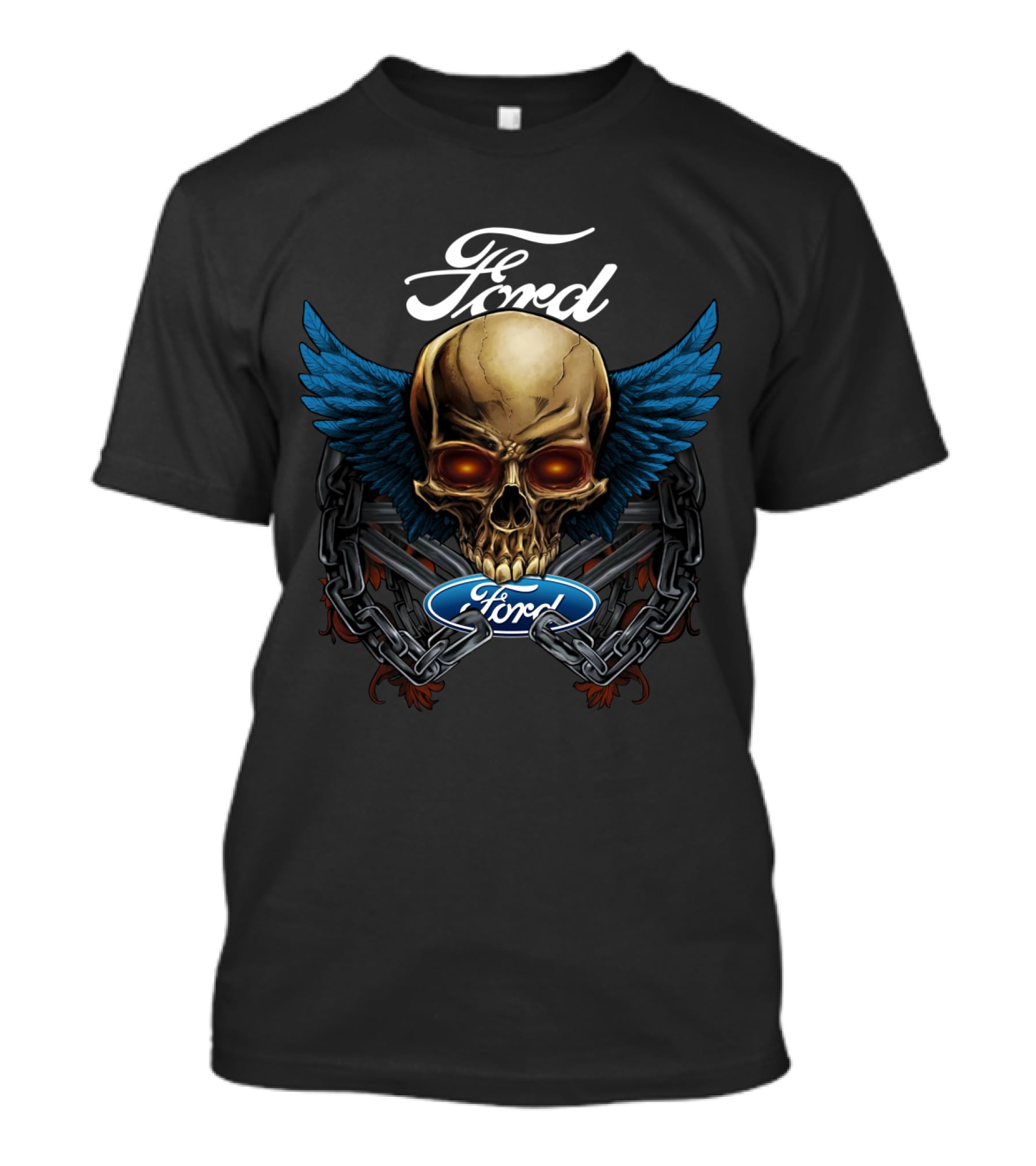 Ford Skull Wings Chains Logo Blue Theme T-Shirt