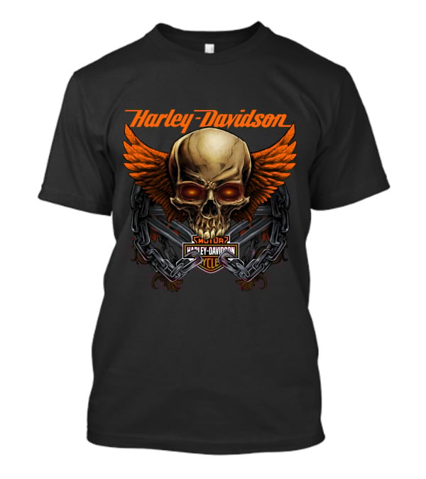 Harley Davidson Skull Wings And Chains Motorcycle Cycle T-Shirt