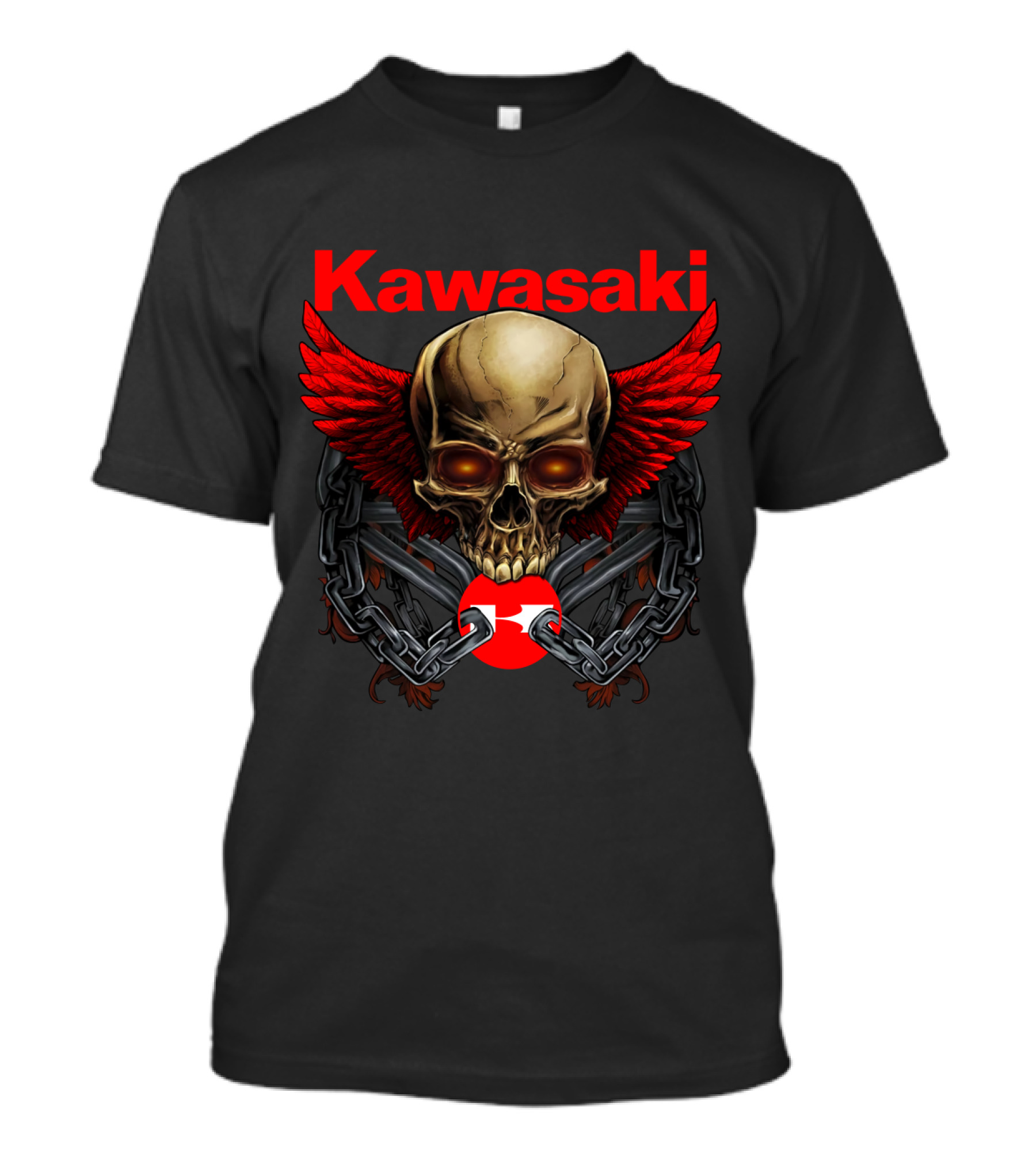 Kawasaki Red Winged Skull And Chains T-Shirt