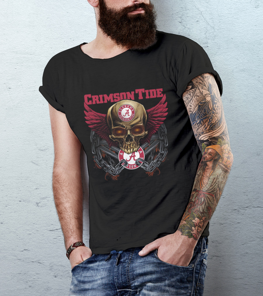 Crimson Tide Alabama Skull With Wings And Chains T-Shirt
