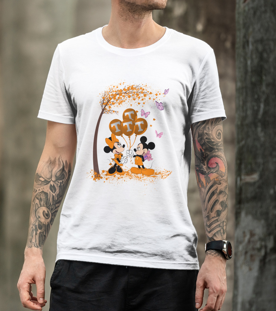 Ncaa Tennessee Volunteers Mickey And Minnie Tree Tt Balloons Butterflies T-Shirt