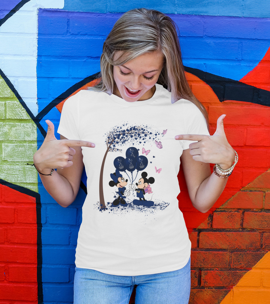 Premier League Tottenham Hotspur Mickey And Minnie Blue Balloons T-Shirt