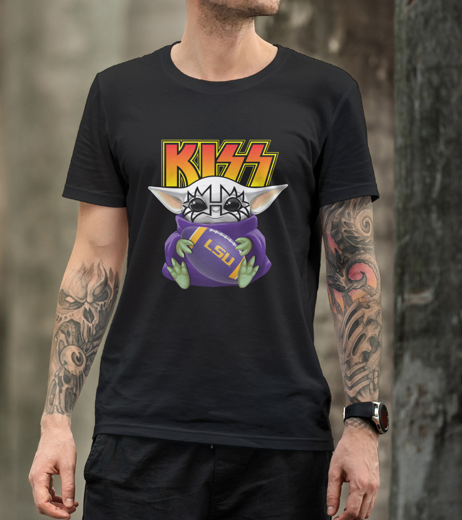 KISS Baby Yoda Tommy Thayer LSU Tigers Football T-Shirt