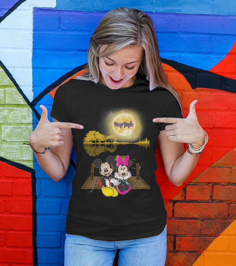 Deep Purple Moonlight Mickey And Minnie Reflection T-Shirt