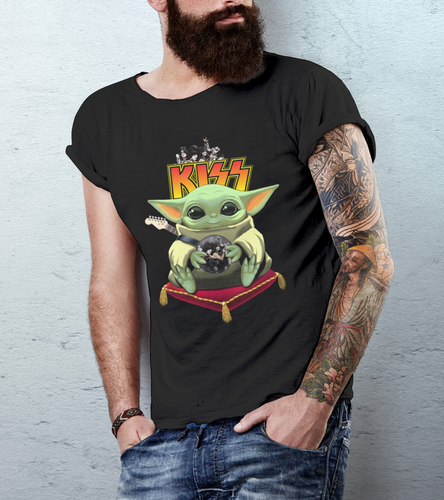 Kiss DH 35 Baby Yoda With Guitar And Band Members T-Shirt