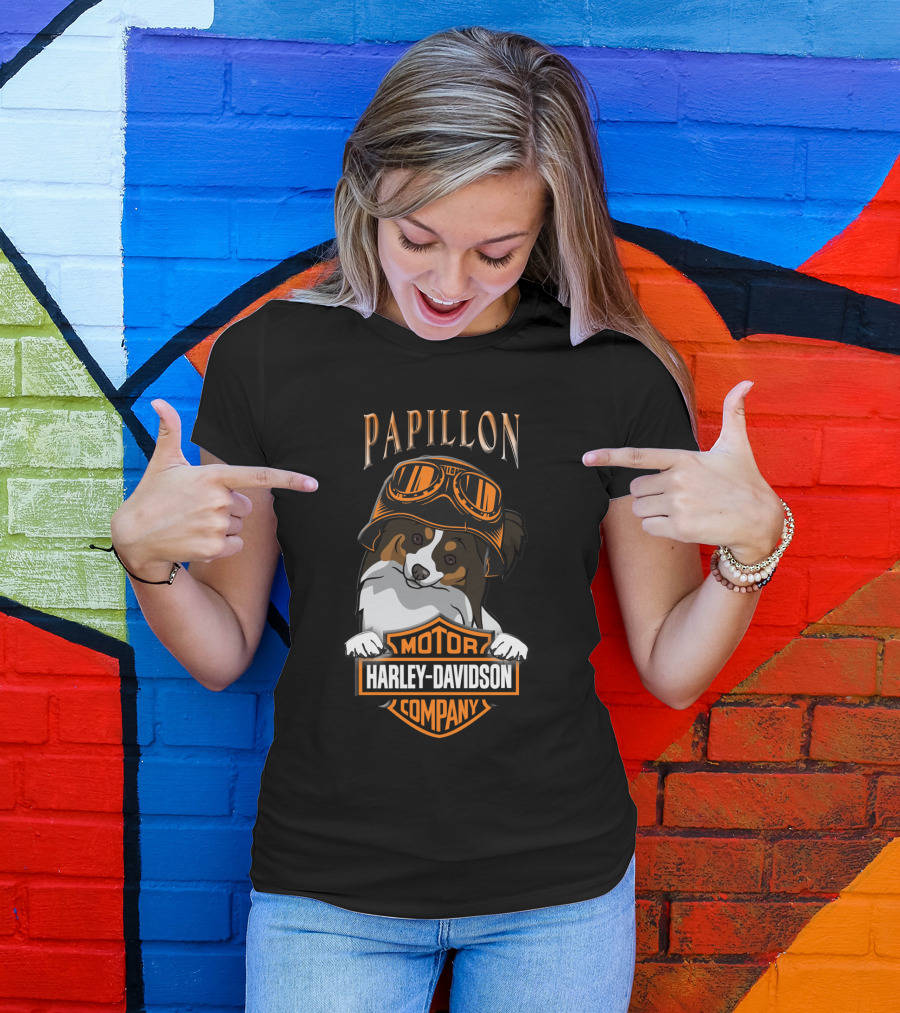 Papillon Harley Davidson Motor Company Dog Goggles T-Shirt