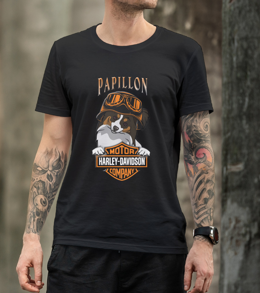 Papillon Harley Davidson Motor Company Dog Goggles T-Shirt
