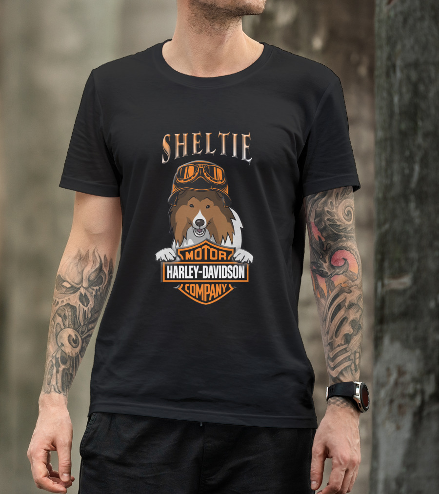 Sheltie Harley Davidson Motor Company Dog In Goggles T-Shirt