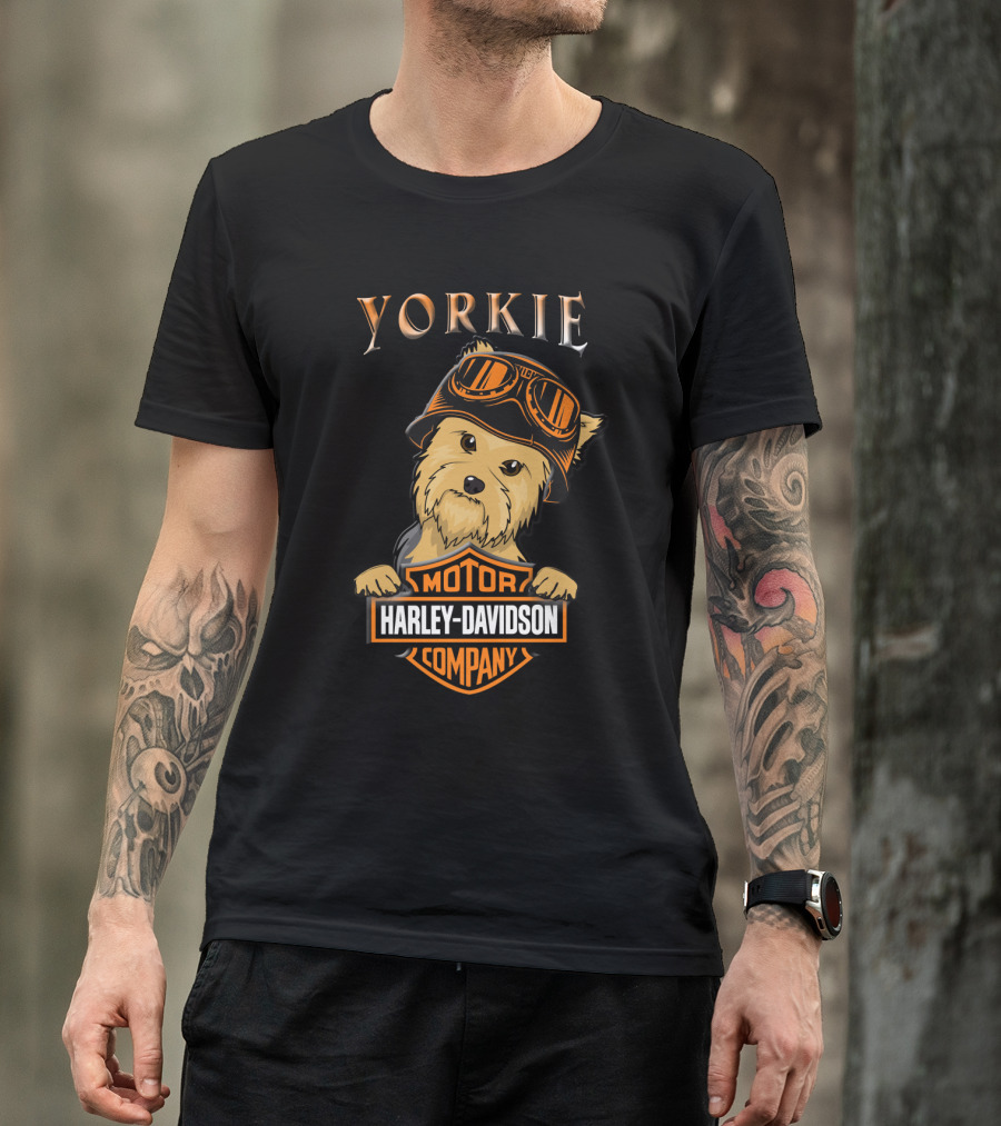 Yorkie Harley Davidson Motorcycle Dog With Goggles T-Shirt
