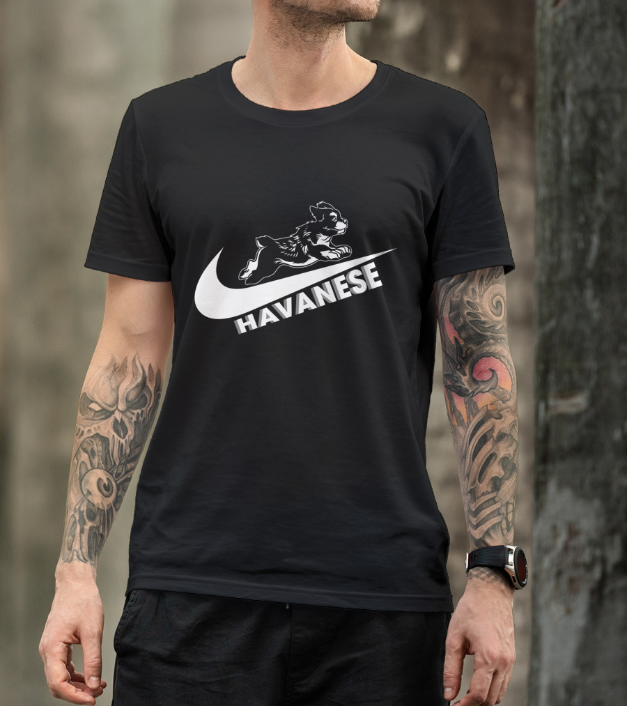 Havanese Nike Dog Jumping Swoosh T-Shirt