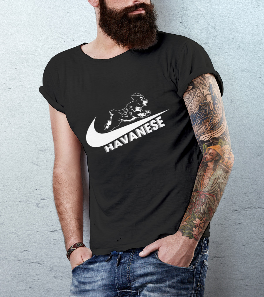 Havanese Nike Dog Jumping Swoosh T-Shirt