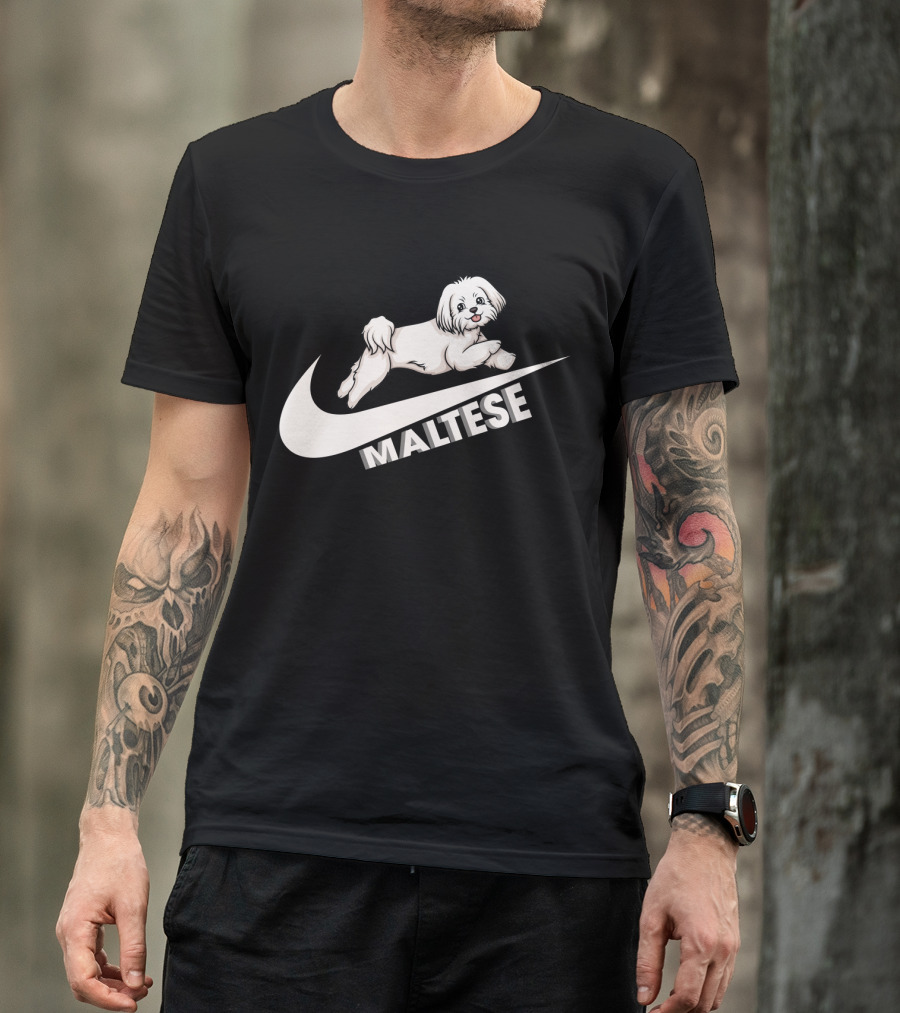 Maltese Dog With Nike T-Shirt
