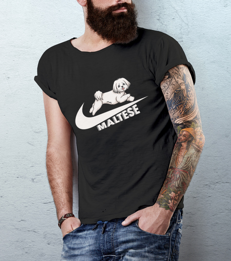 Maltese Dog With Nike T-Shirt