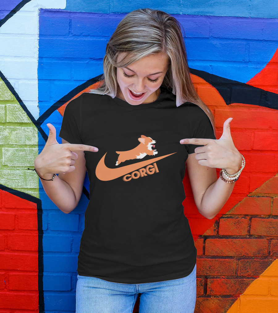 Corgi Jumping Nike Swoosh T-Shirt