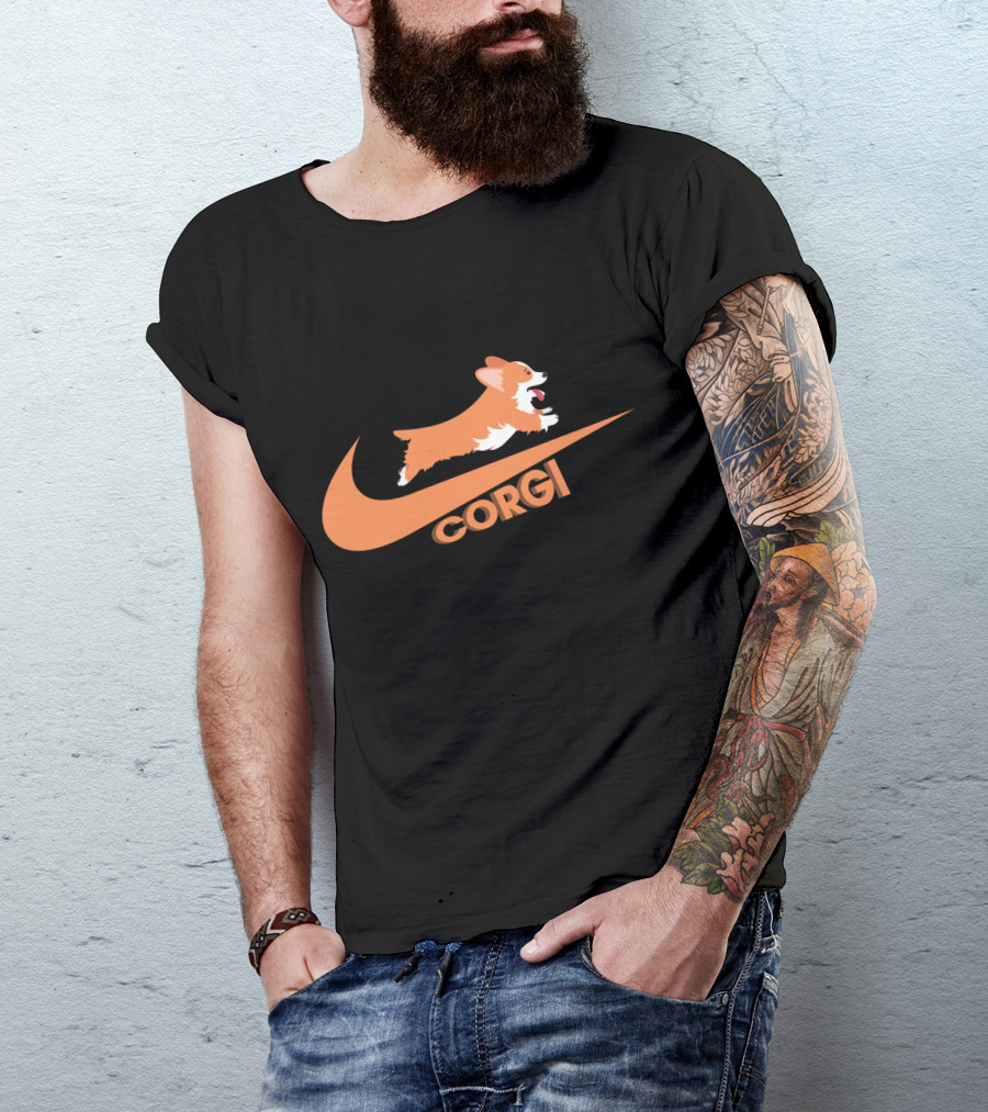 Corgi Jumping Nike Swoosh T-Shirt