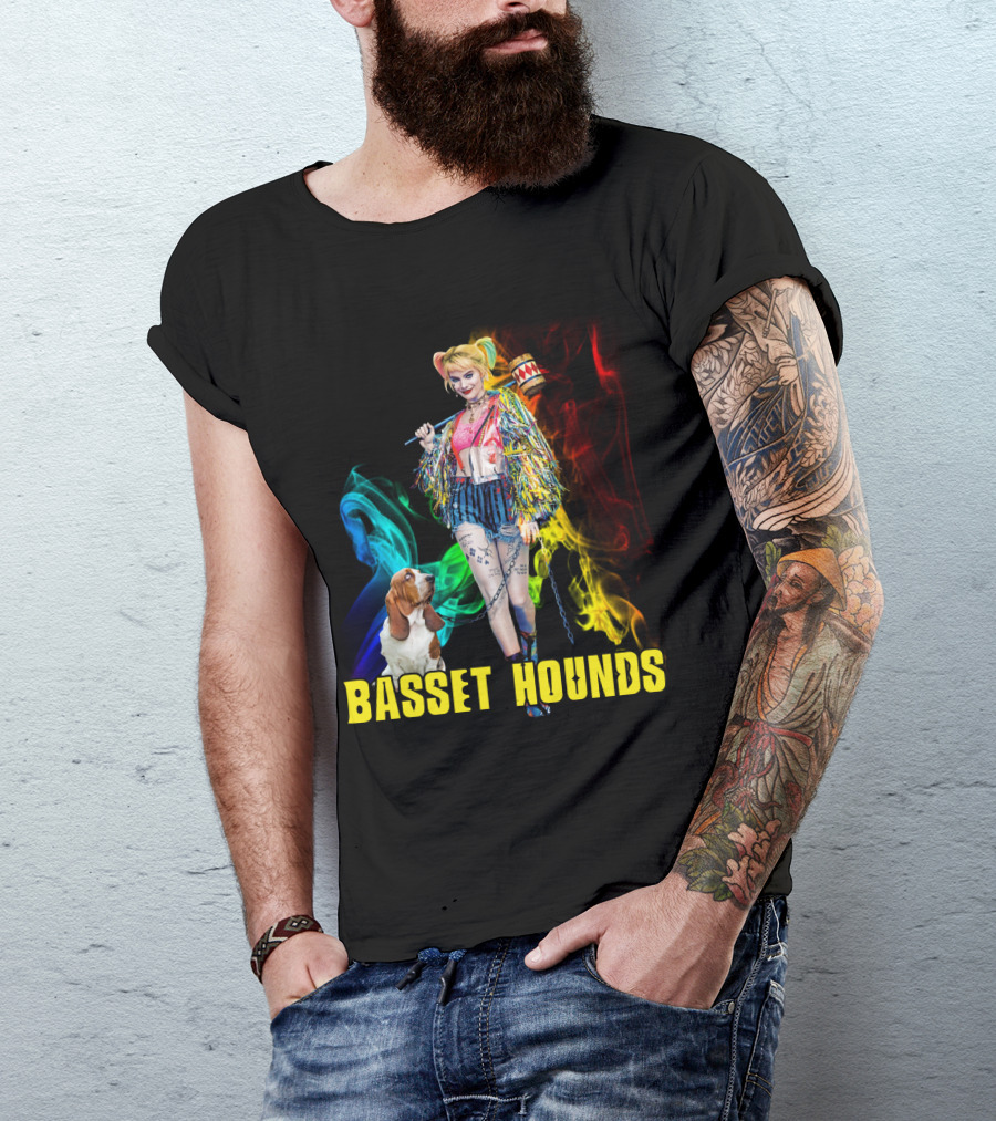 Harley Quinn Basset Hounds Colorful Smoke T-Shirt