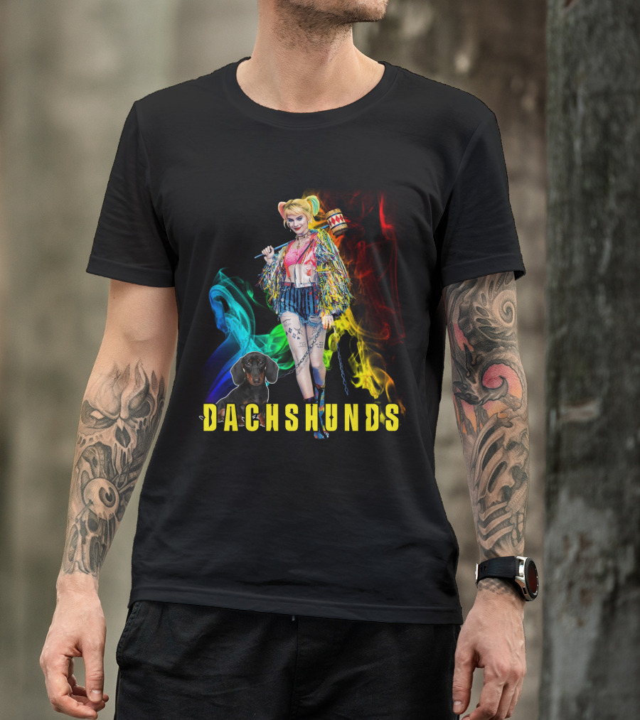 Dachshunds Harley Quinn Colorful Smoke Design Dh T-Shirt