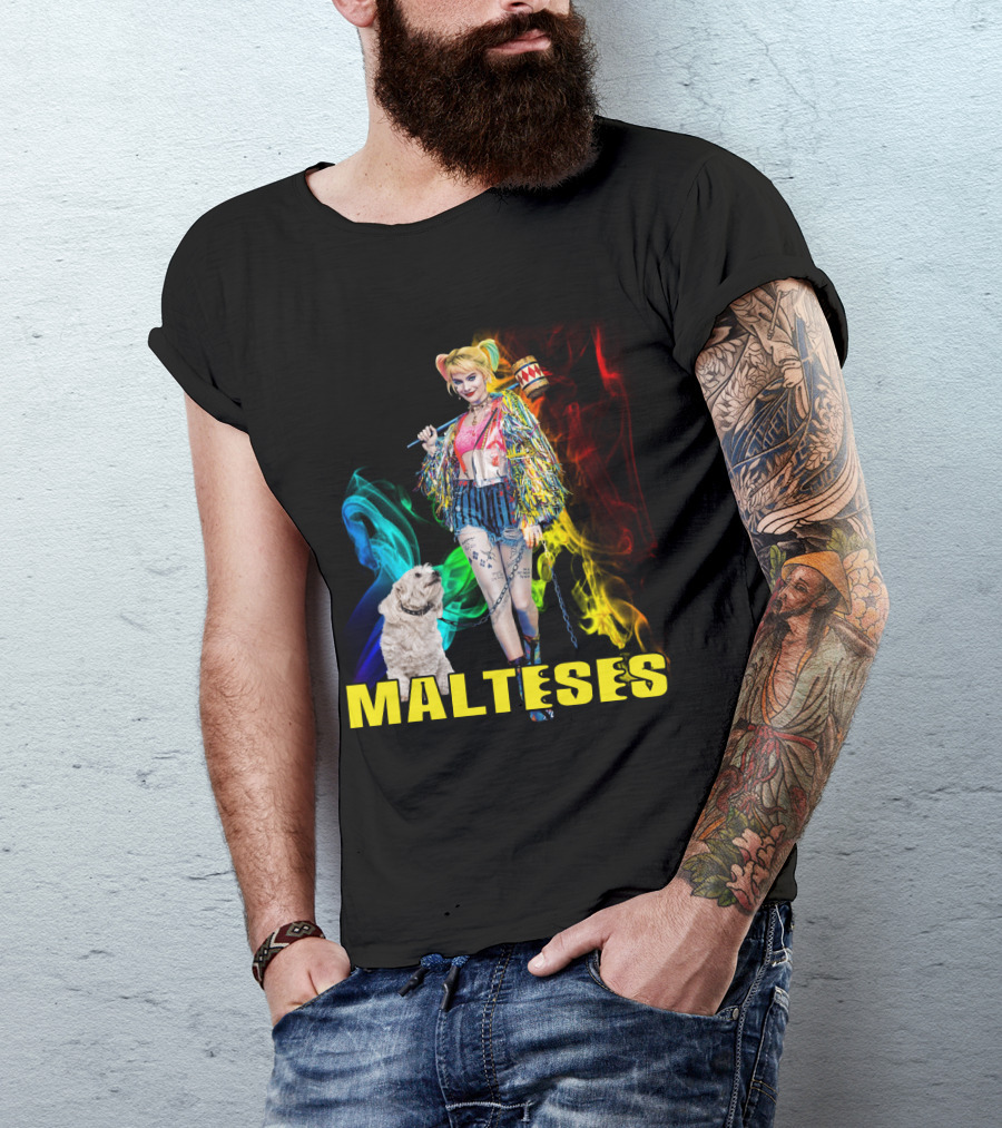 Harley Quinn Colorful Rainbow Malteses T-Shirt