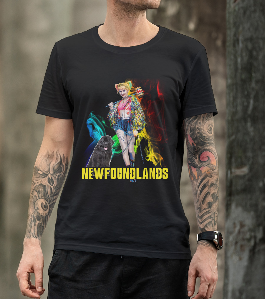 Harley Quinn Newfoundlands Comic Character Newfoundland Dog Colorful Smoke T-Shirt