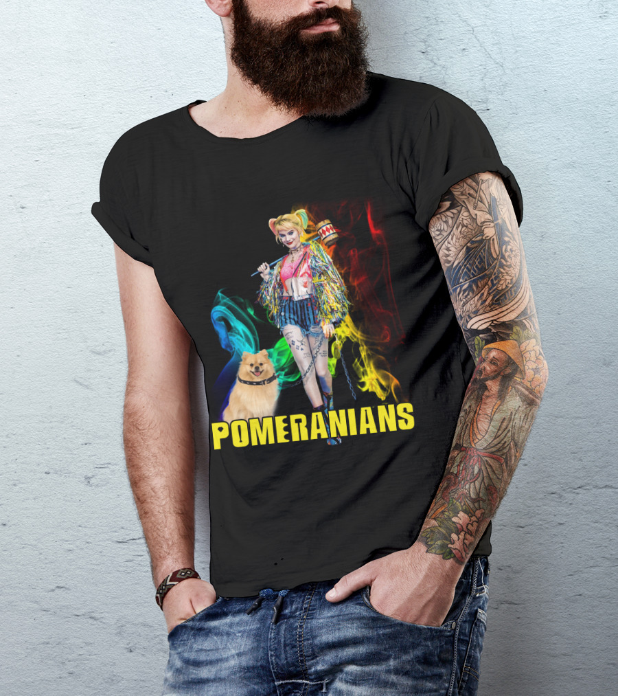 Harley Quinn Pomeranians Colorful Smoke T-Shirt