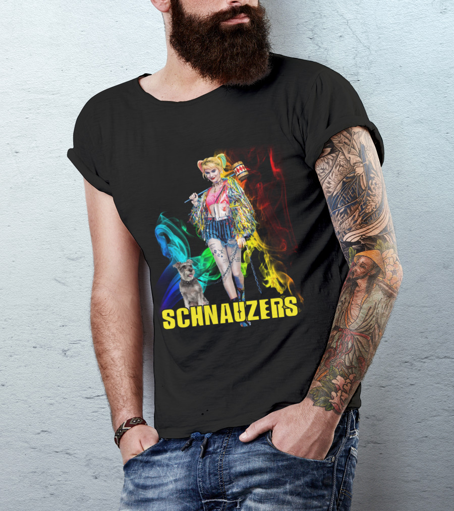 Harley Quinn Schnauzers Colorful Comic Style T-Shirt