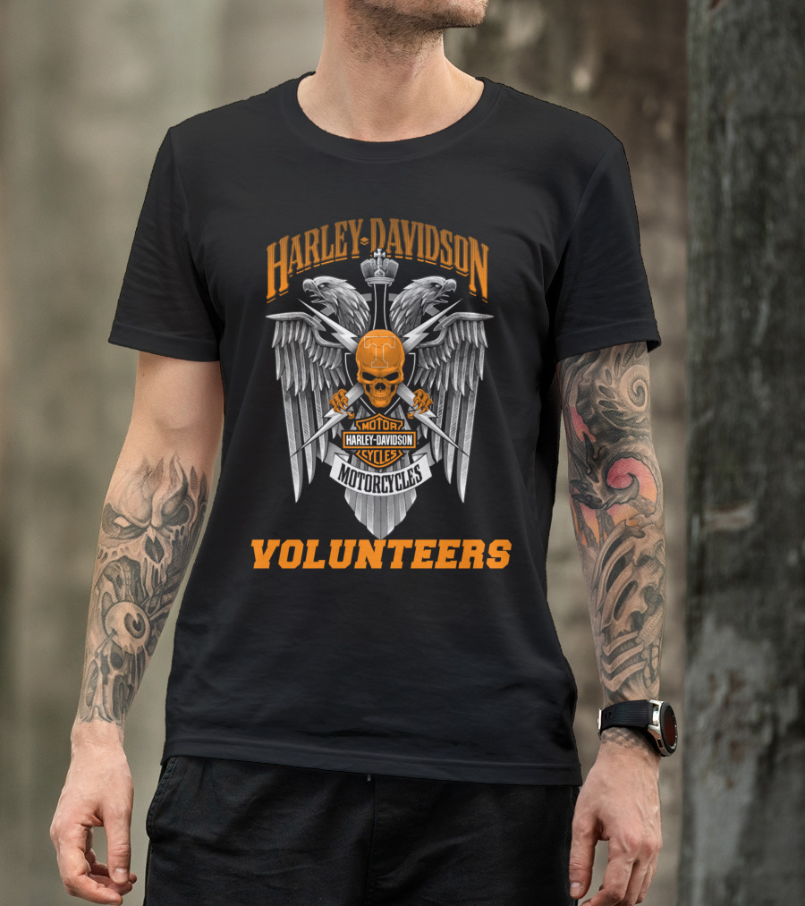 Harley Davidson Motorcycles Tennessee Volunteers Eagle Skull Shield T-Shirt