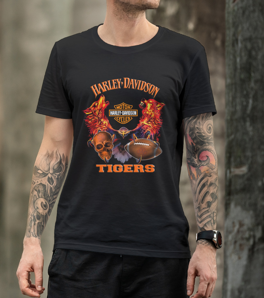Harley Davidson Tigers Football Motorcycle Skulls Wolves T-Shirt