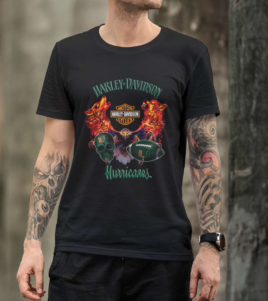 Harley Davidson Hurricanes Miami Skull Football Vintage Wolves Eagle T-Shirt