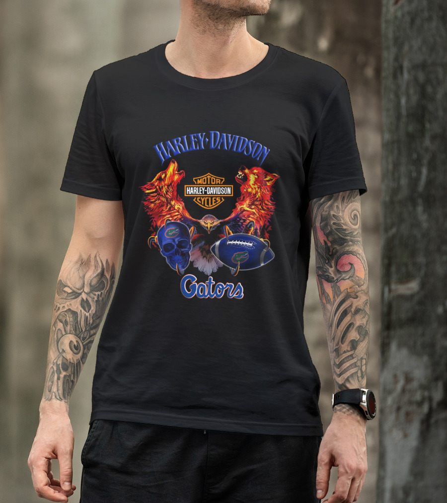 Harley Davidson Gators Florida Motorcycle Wolves Football Skull T-Shirt