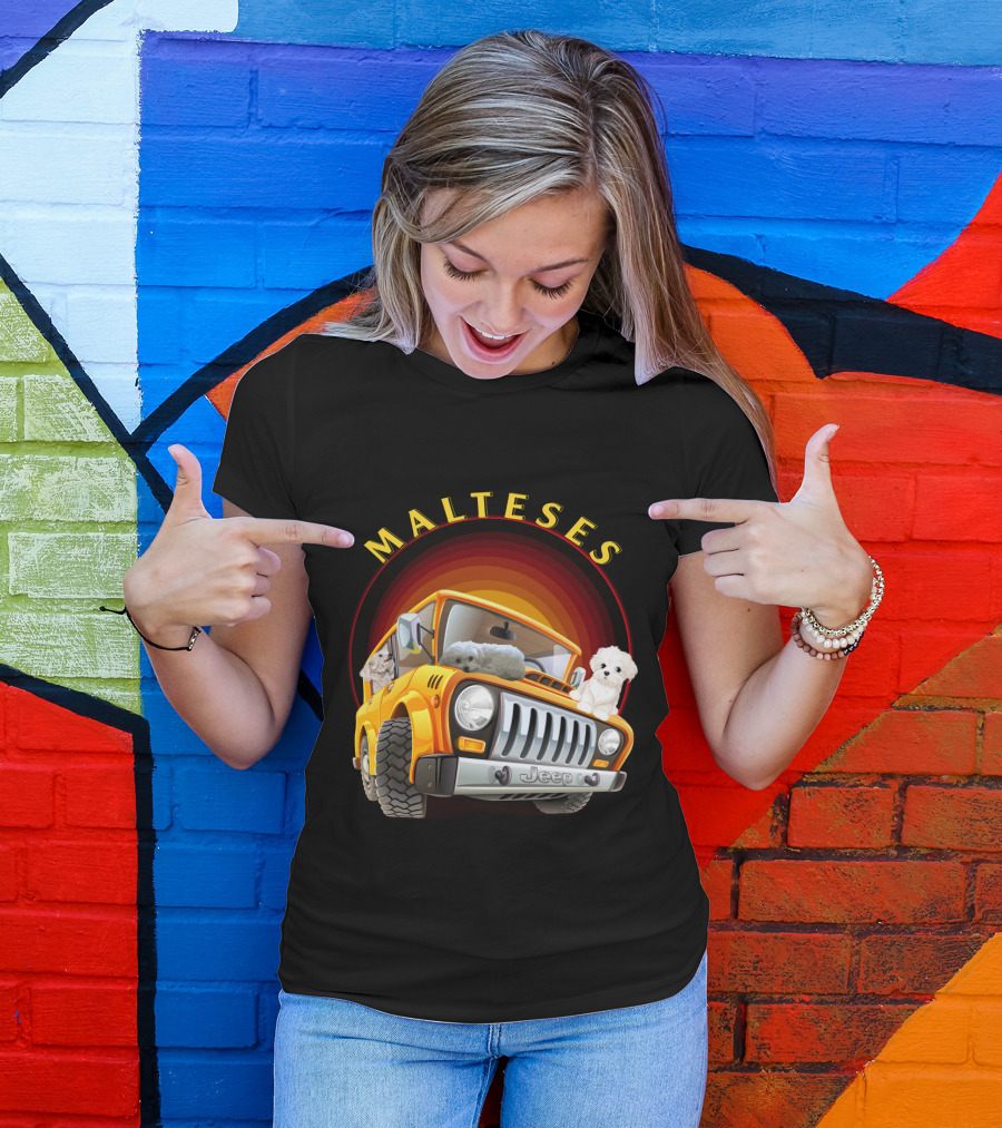 Malteses Jeep With Maltese Dogs T-Shirt