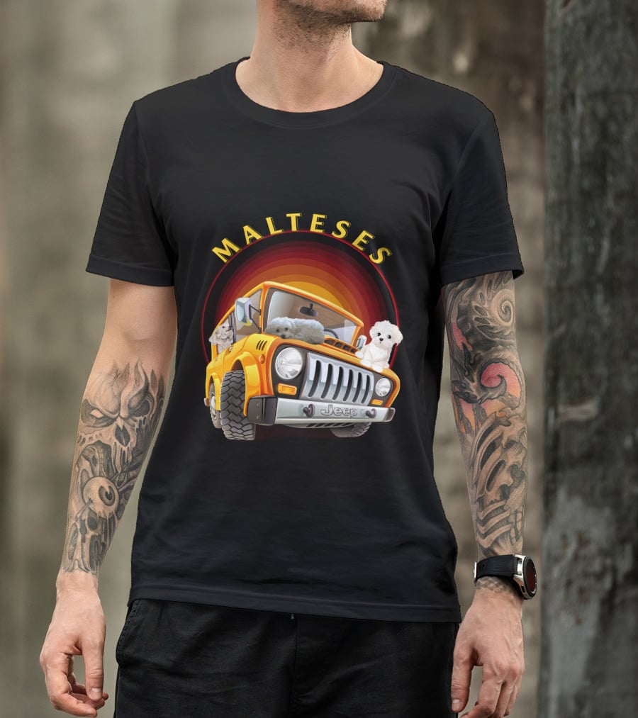 Malteses Jeep With Maltese Dogs T-Shirt