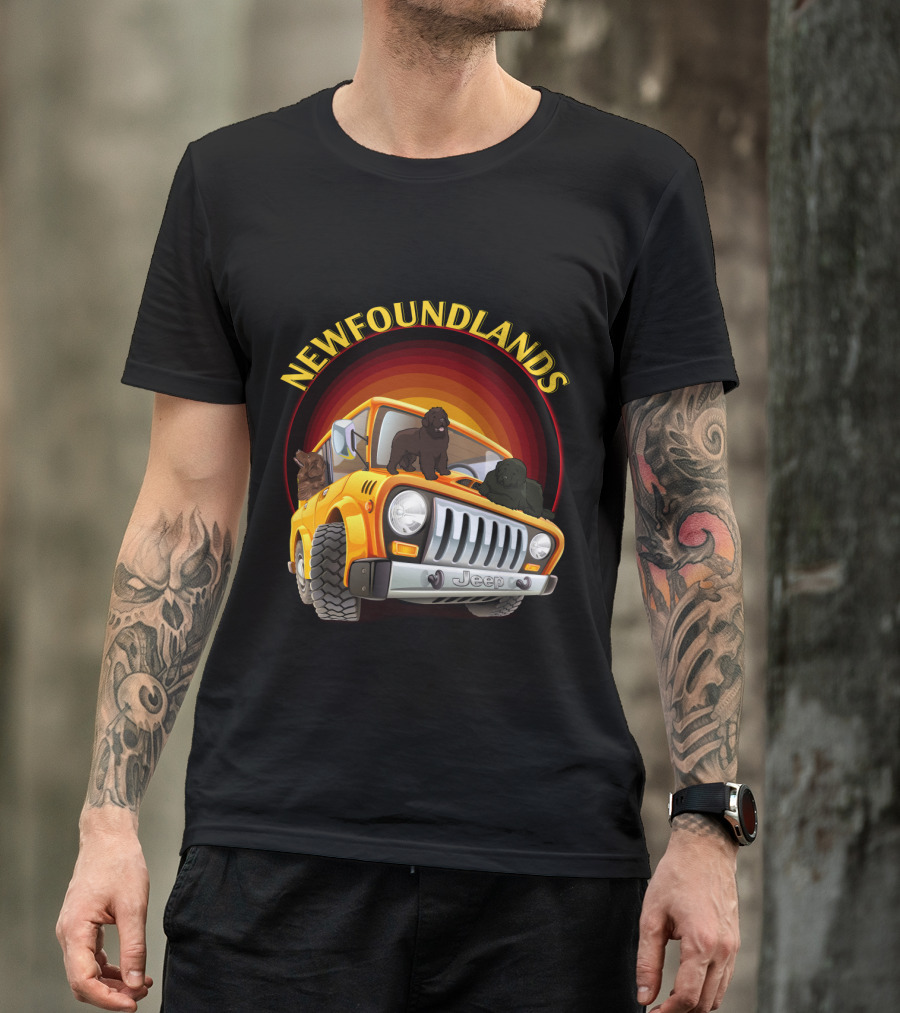 Newfoundlands Jeep Adventure With Dogs In Sunset Circle T-Shirt