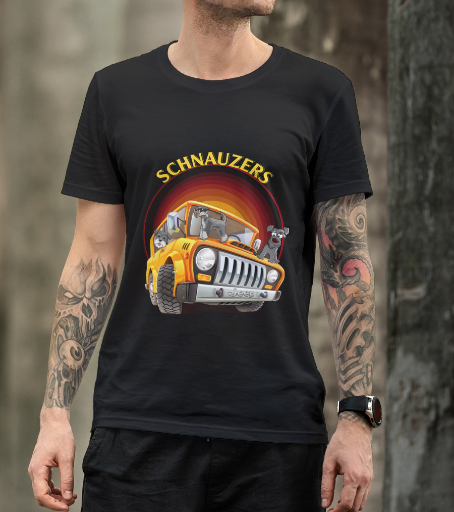 Schnauzers Jeep Adventure In Orange Cruiser T-Shirt