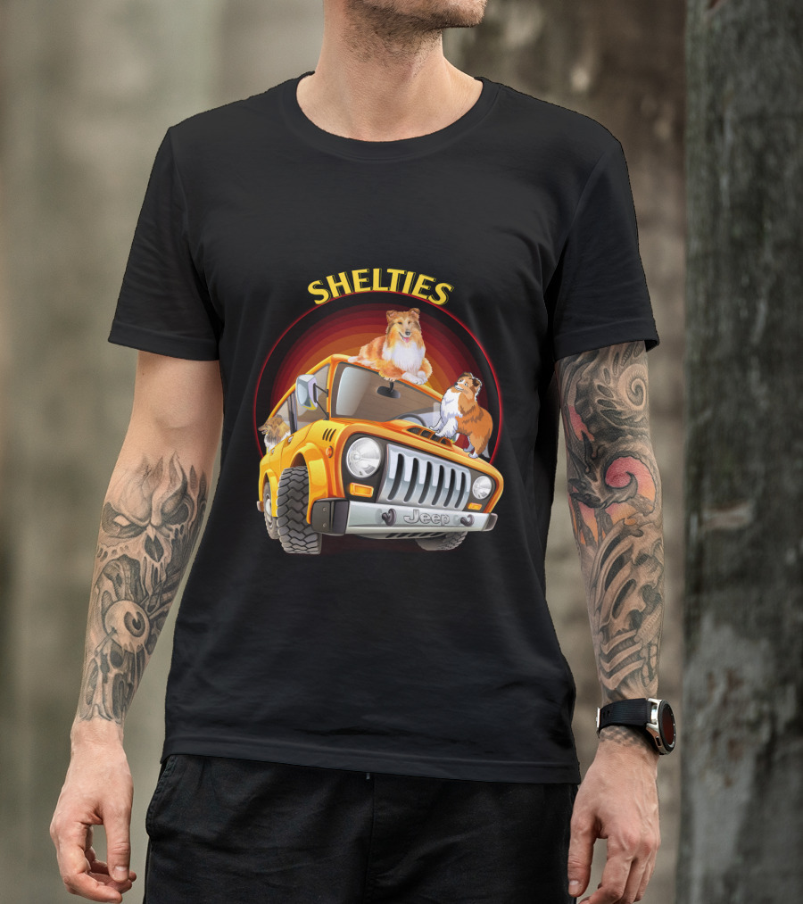 Shelties On Jeep Adventure Dh T-Shirt