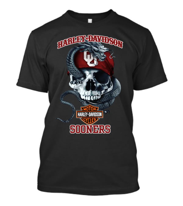 Harley Davidson Oklahoma Sooners Skull With Snake And Ou Cap T-Shirt