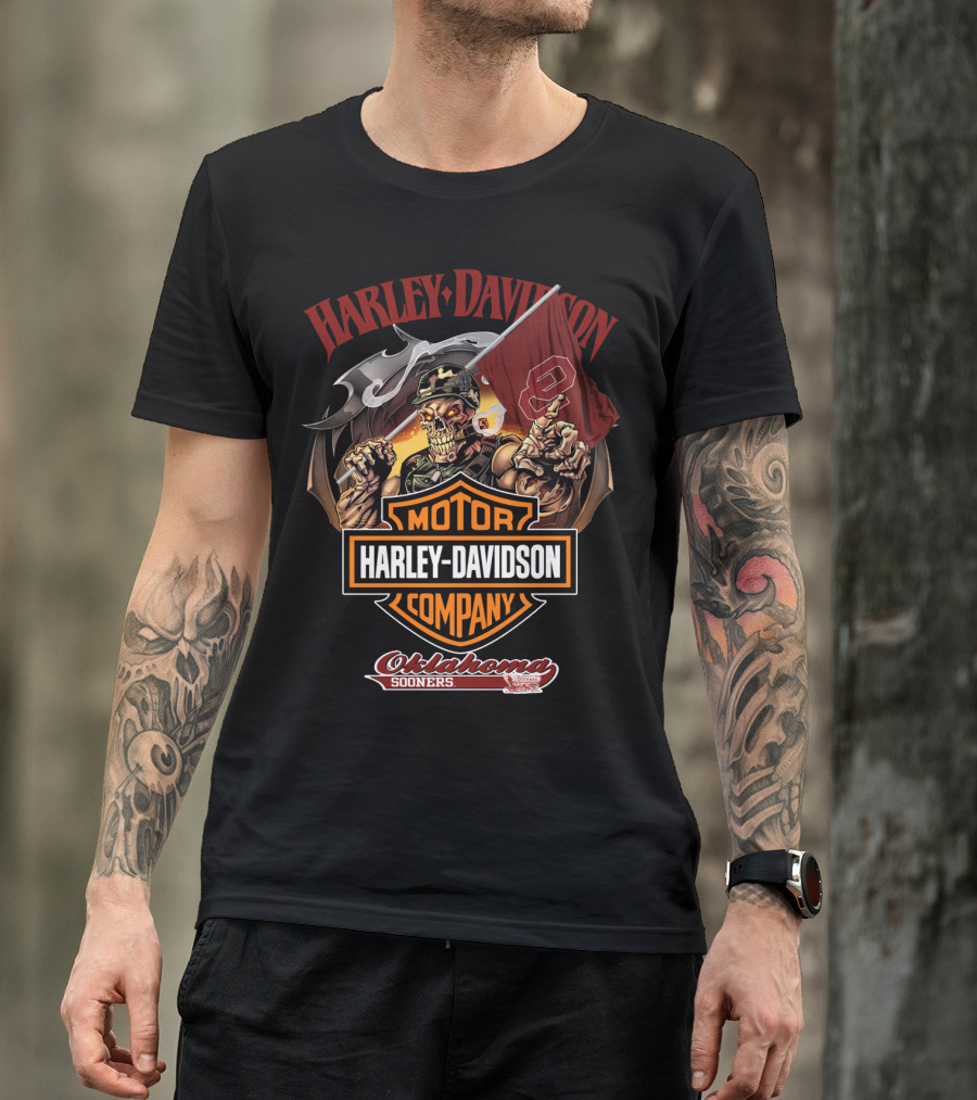 Harley Davidson Motor Company Oklahoma Sooners Skeleton Rider T-Shirt
