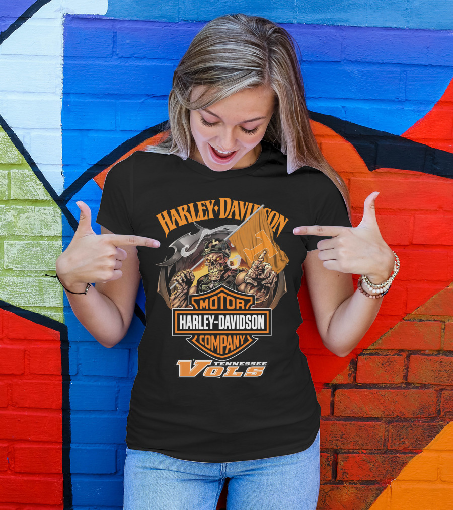 Harley Davidson Tennessee Volunteers Vols Skeleton T-Shirt