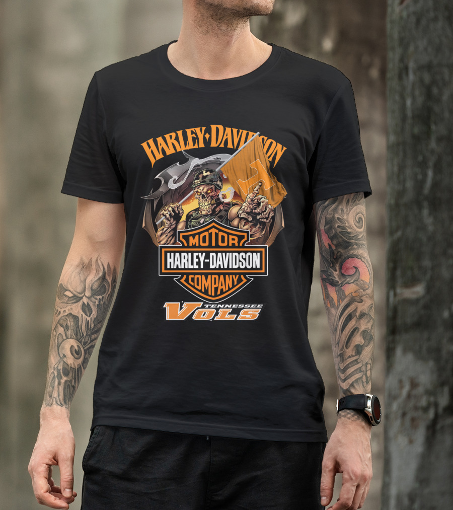 Harley Davidson Tennessee Volunteers Vols Skeleton T-Shirt