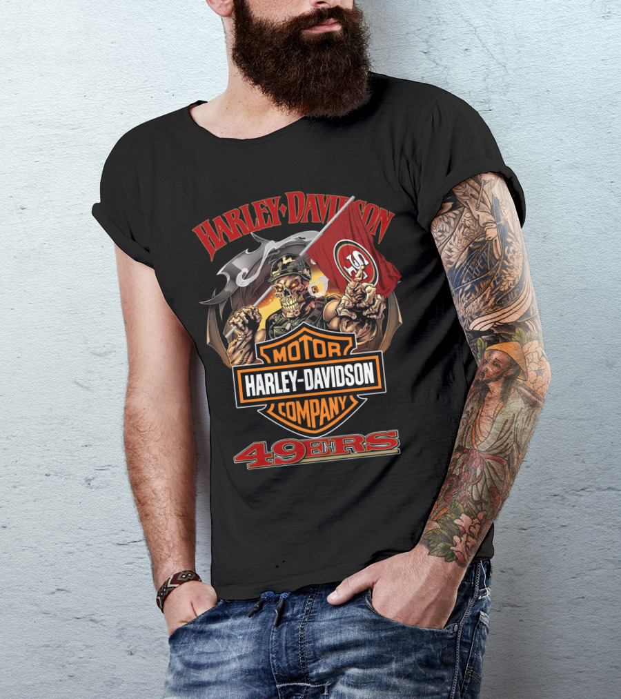 Harley Davidson Motor Company 49ers San Francisco Skeleton Flag T-Shirt