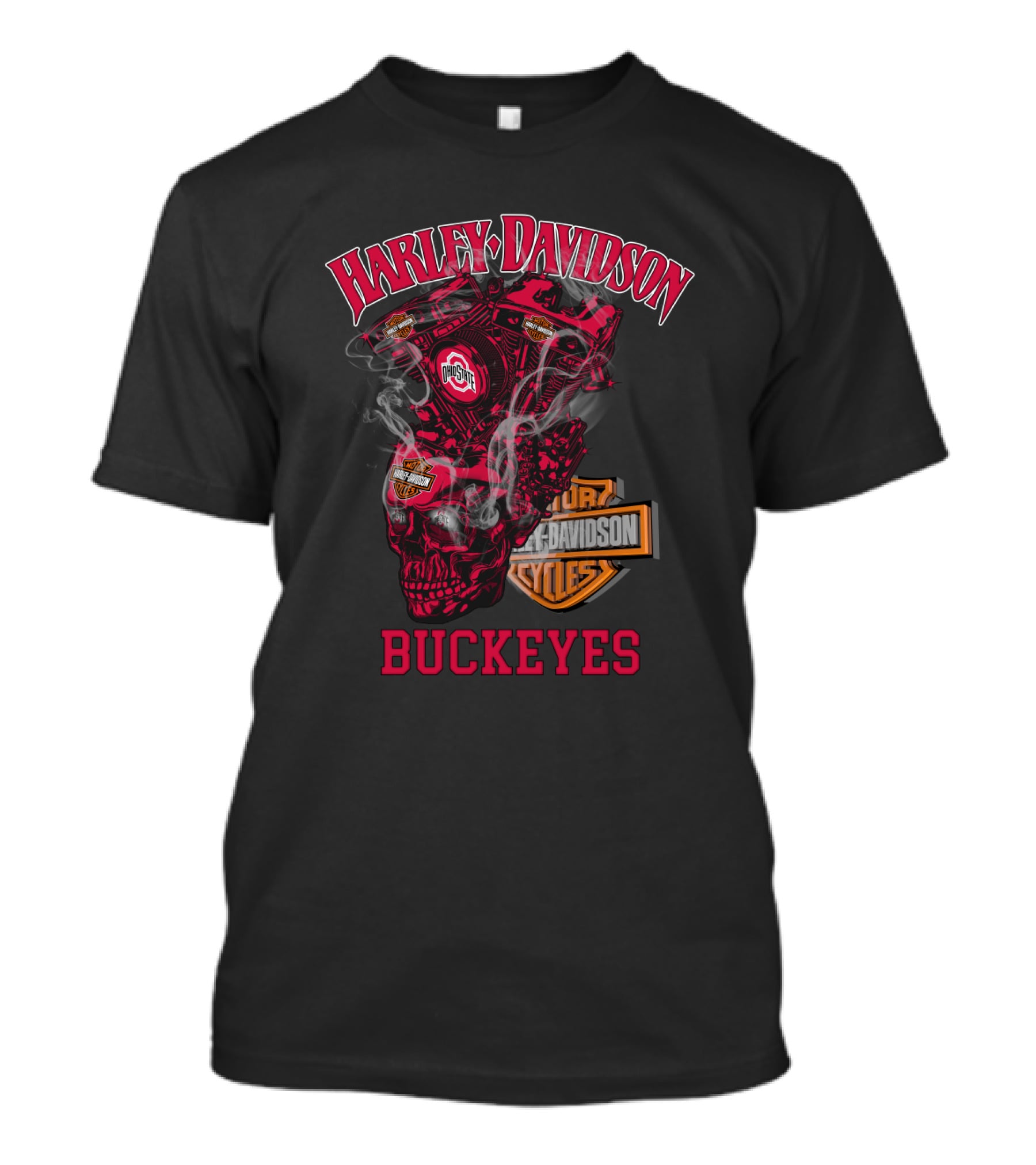 Harley Davidson Ohio State Buckeyes Skull Engine T-Shirt