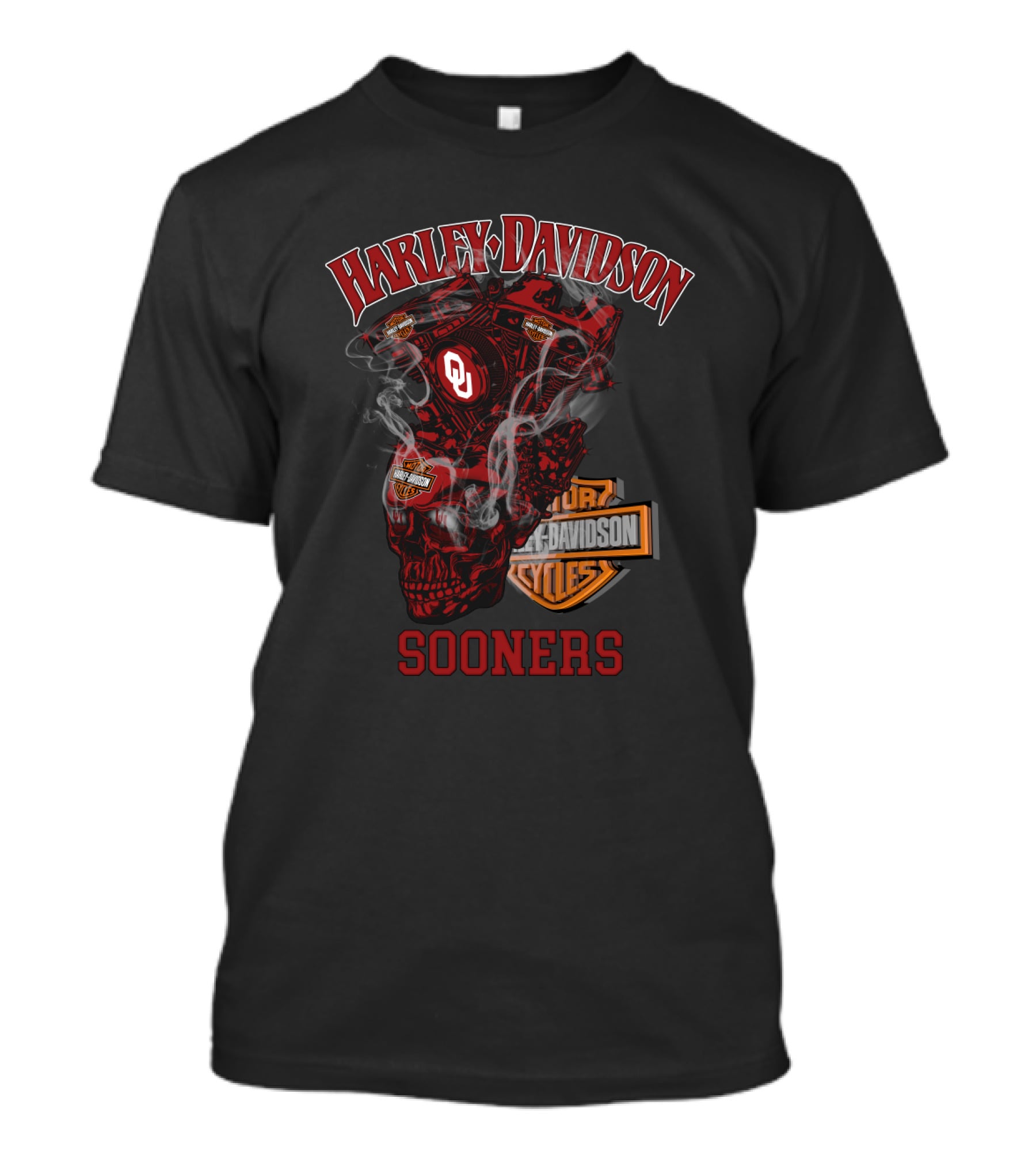 Harley Davidson Sooners Oklahoma Ou Motorcycle Engine Skull T-Shirt