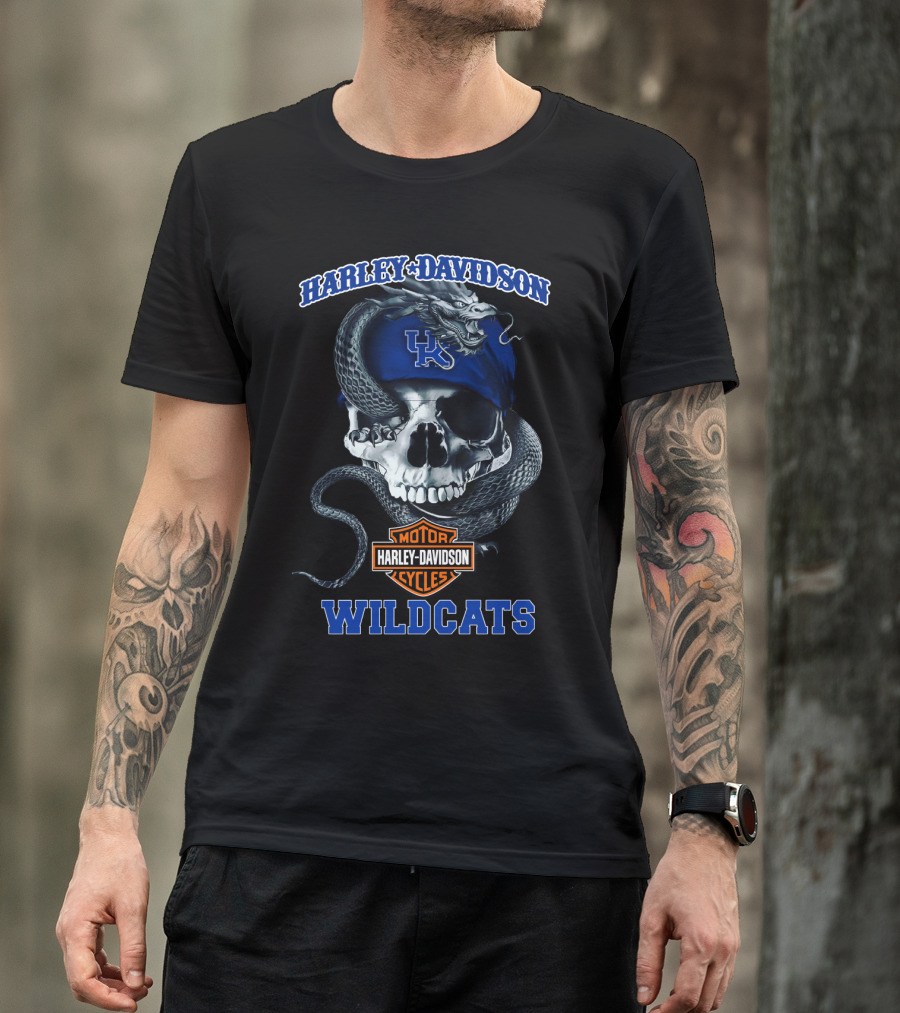 Harley Davidson Wildcats Motor Cycles Uk Logo Skull Snake T-Shirt