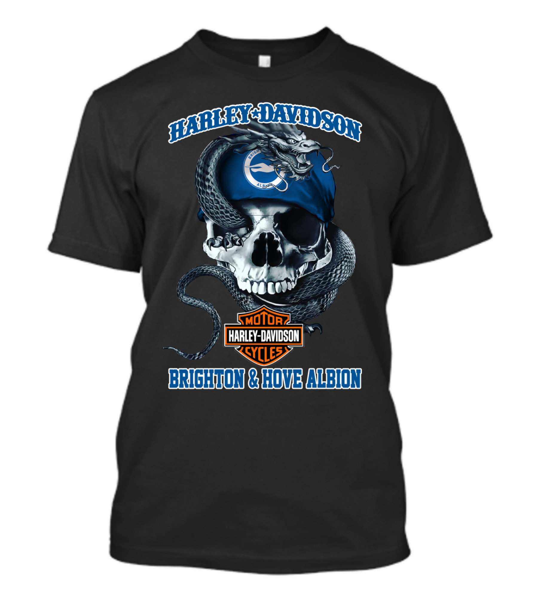 Harley Davidson Motorcycles Brighton & Hove Albion Skull Snake T-Shirt