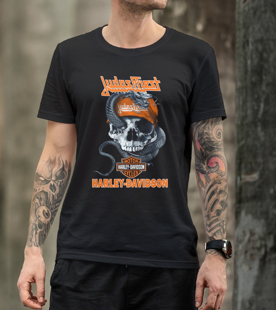 Judas Priest Harley Davidson Skull And Snake T-Shirt